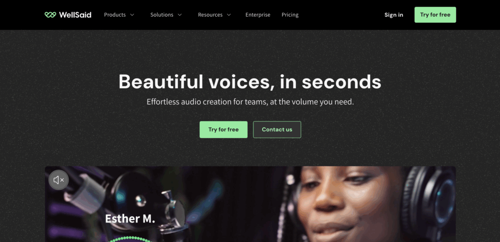 the screenshot of hero-section of the website of WellSaid Labs.